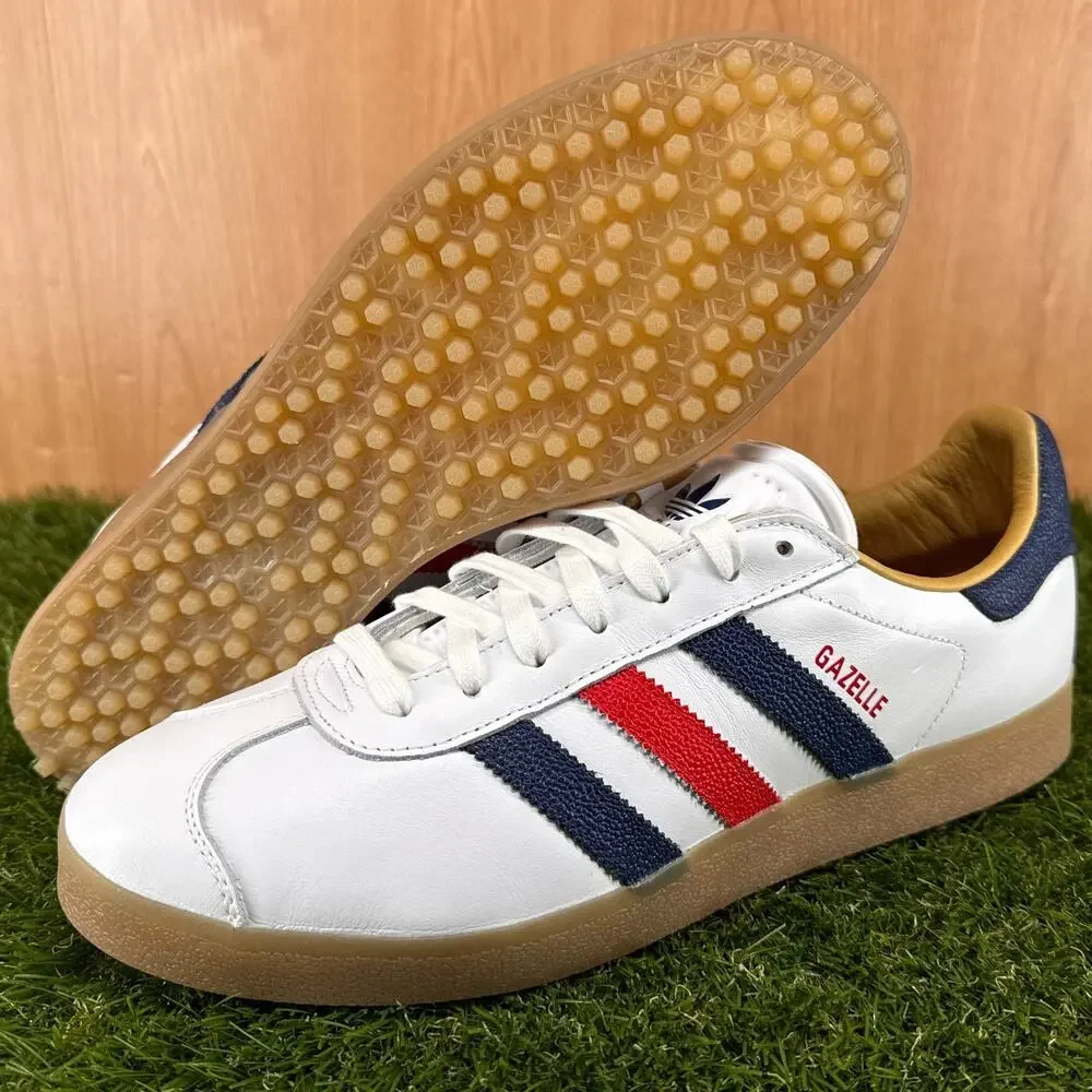 adidas Gazelle Leather Spikeless Golf White Dark Blue Red JP7705 Men's Size 11.5